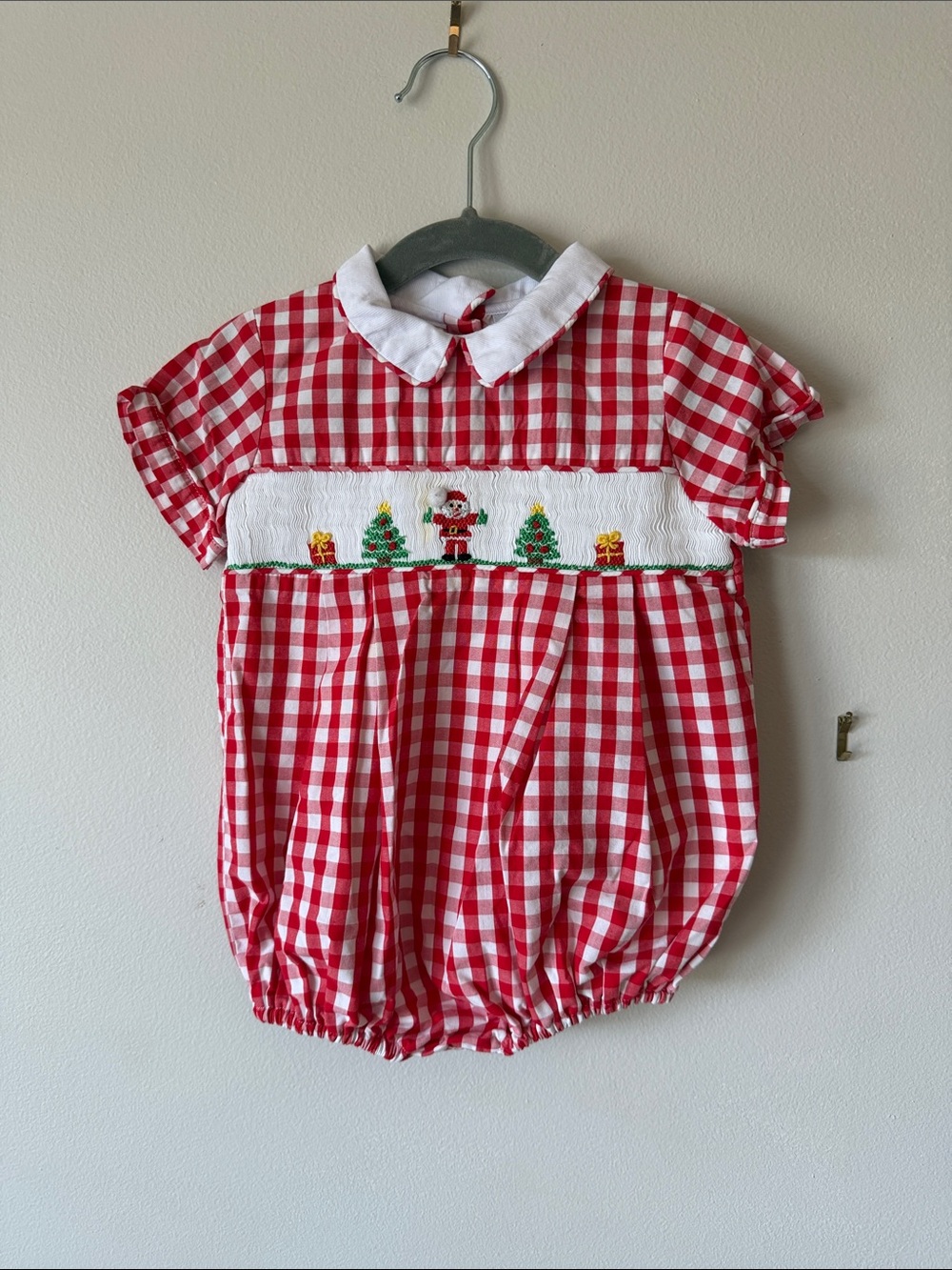 Red Gingham Holiday Smocked Baby